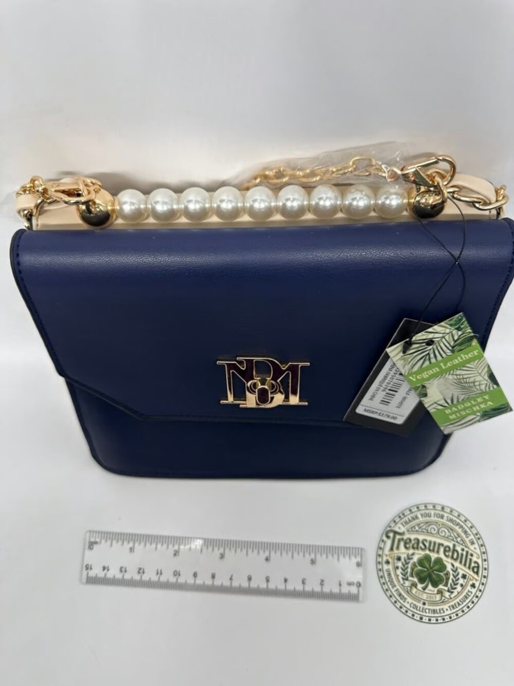 Authentic Badgley Mischka Double Side Bag. Blue/white. MSRP: $179.00 - Picture 5 of 7